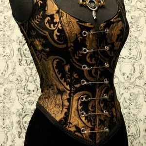 Shrine Black & Gold Tapestry Overbust Pin Bodice